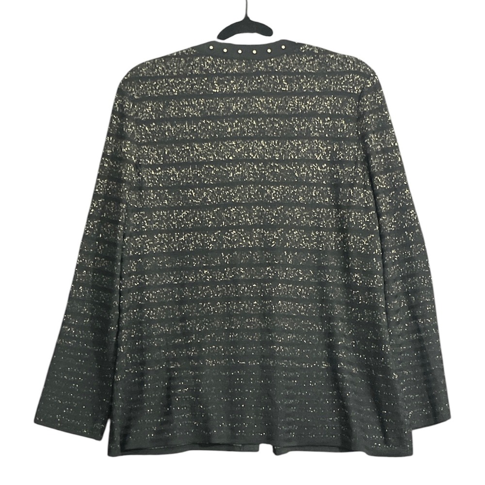 Ming Wang Studded Sparkle Stripe Knit Cardigan Dark Academia Coastal Grandma - Picture 2 of 7